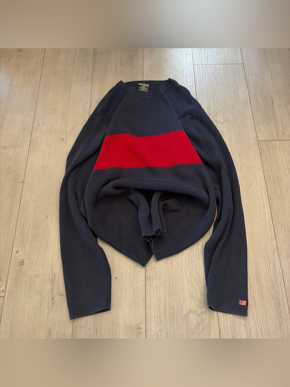 Polo by Ralph Lauren Navy Crewneck Sweater with Red Center Stripe